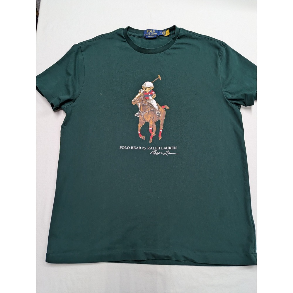 Polo Ralph Lauren Mens Polo Bear Equestrian T-Shirt Green Classic Fit Medium